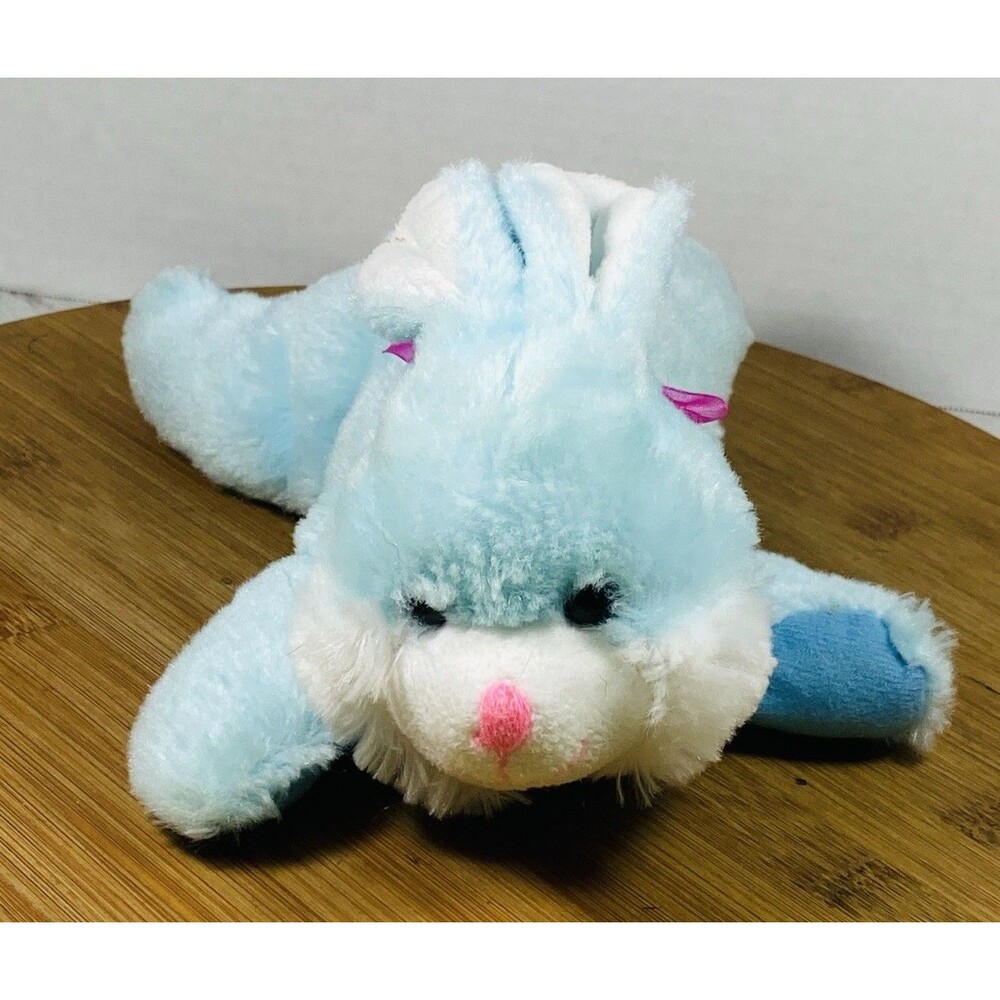 GREENBRIER  10" plush blue pink nose bow stuffed bunny rabbit turquoise laying